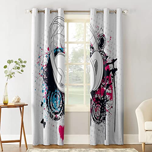 Cortinas 3D Garabato De Auriculares Poliester Impresión Habitación Niños Cortinas Modernos para Balcon Salón Fiesta Cortinas 182Wx214H Cm