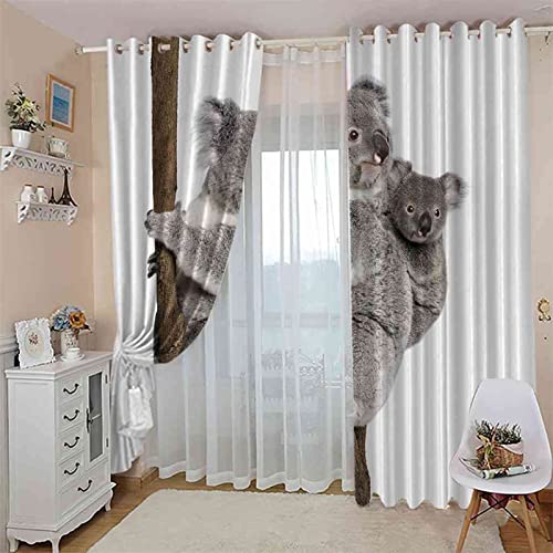 Cortinas Opacas 3D Koala Gris Madre Y Bebé Cortinas Salon Modernas 2 Piezas 140x175 cm Termicas Aislantes Ojales Cortinas Acustica por Infantiles Juvenil Niña Niños Cortina Dormitorio