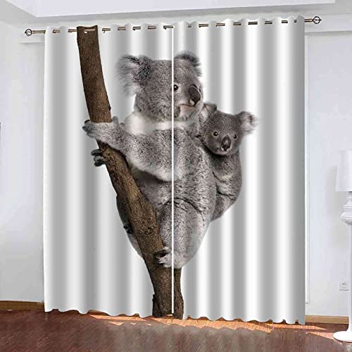 Cortinas Opacas 3D Koala Gris Madre Y Bebé Cortinas Salon Modernas 2 Piezas 140x175 cm Termicas Aislantes Ojales Cortinas Acustica por Infantiles Juvenil Niña Niños Cortina Dormitorio