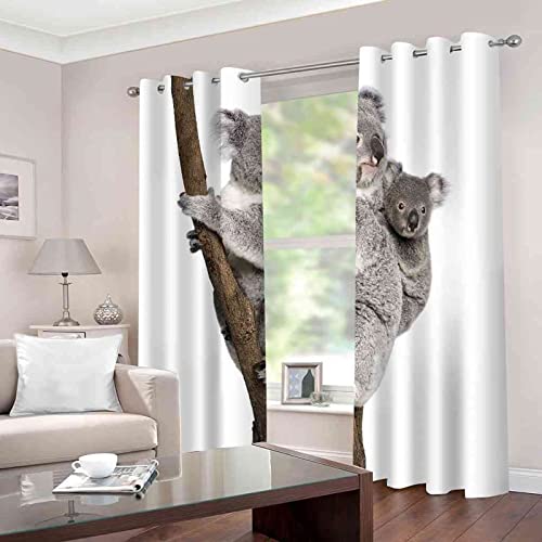 Cortinas Opacas 3D Koala Gris Madre Y Bebé Cortinas Salon Modernas 2 Piezas 140x175 cm Termicas Aislantes Ojales Cortinas Acustica por Infantiles Juvenil Niña Niños Cortina Dormitorio