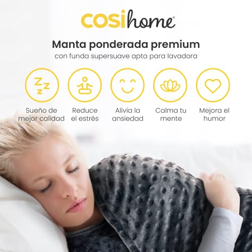 Cosi Home Manta Ponderada para Adultos 152 x 203 cm 6,8 kg - Manta Propioceptiva con Peso Terapéutica con Funda extraíble, 100% Algodón, 9 Capas, Alivia Ansiedad e Insomnio - Gris