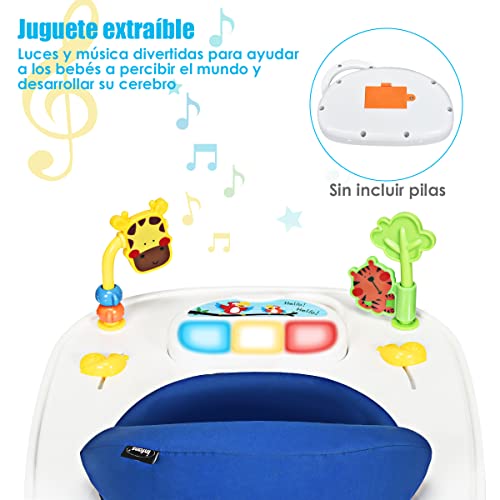 COSTWAY Andador Portátil para Niños, Andador Plegable para Niños y Bebés con 3 Alturas Regulables, Ruedas Giratorias a 360°, Animal Juguete Removible, Música y Luces, Ideal Niños 6-18 Meses (Azul)