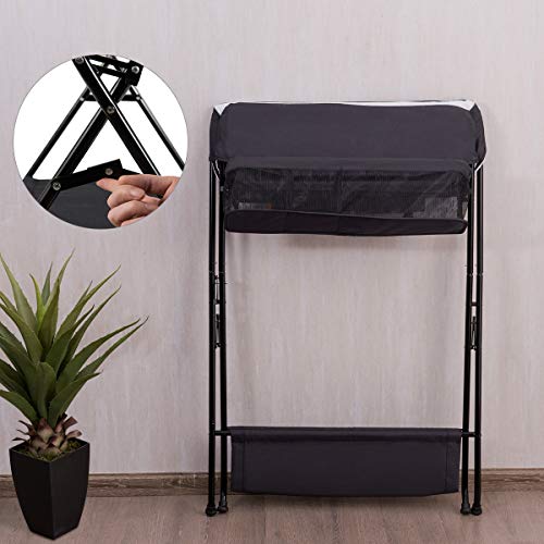 COSTWAY Cambiador Plegable para Niños, Cubículo Cambio Pañales con Cinturón de Seguridad, Cesta con Amplio Espacio, Tendedero para Ropa, Organizador Cuarto para Bebés y Niño (negro)