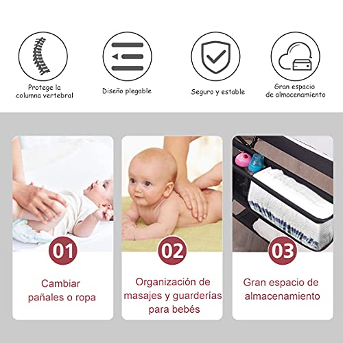 COSTWAY Cambiador Plegable para Niños, Cubículo Cambio Pañales con Cinturón de Seguridad, Cesta con Amplio Espacio, Tendedero para Ropa, Organizador Cuarto para Bebés y Niño (negro)