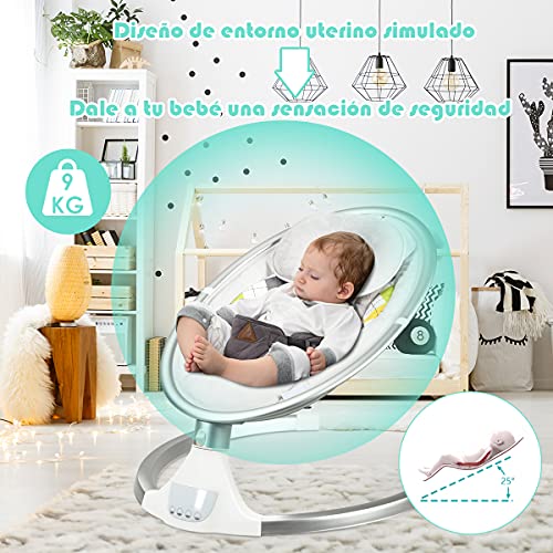 COSTWAY Hamaca para Bebé Silla Mecedora Eléctrica para Niños con 5 Amplitudes/Música/Bluetooth/Cinturón de Seguridad/Techo Removible y Mosquitera (Blanco)