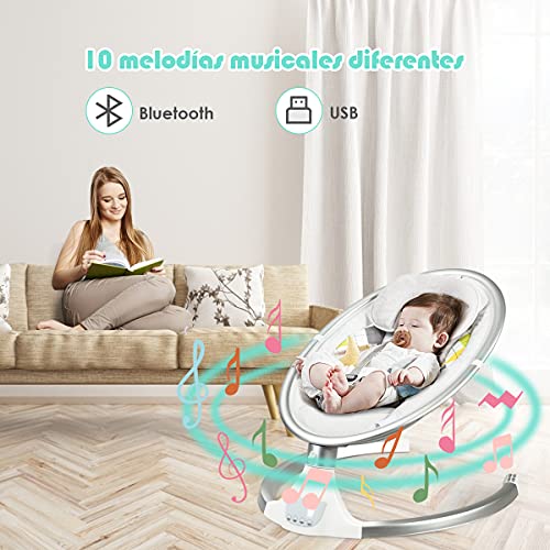 COSTWAY Hamaca para Bebé Silla Mecedora Eléctrica para Niños con 5 Amplitudes/Música/Bluetooth/Cinturón de Seguridad/Techo Removible y Mosquitera (Blanco)