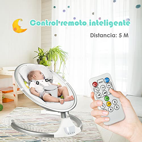 COSTWAY Hamaca para Bebé Silla Mecedora Eléctrica para Niños con 5 Amplitudes/Música/Bluetooth/Cinturón de Seguridad/Techo Removible y Mosquitera (Blanco)