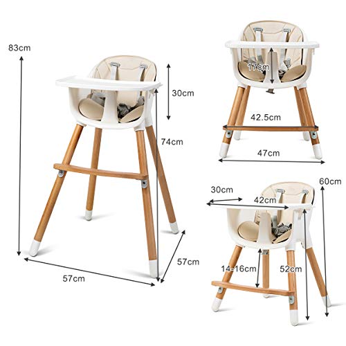 COSTWAY Trona para Bebé Altura Ajustable con 5 Cinturón de Seguridad y Cojín Acolchado Silla Alta para Bebé de 6 a 36 Meses