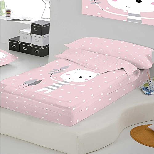 COTTON ARTean Saco nordico con Relleno Jorge Pink Cama 90 x 190. Saco Unido a la Bajera con Cremallera. con Relleno nórdico.