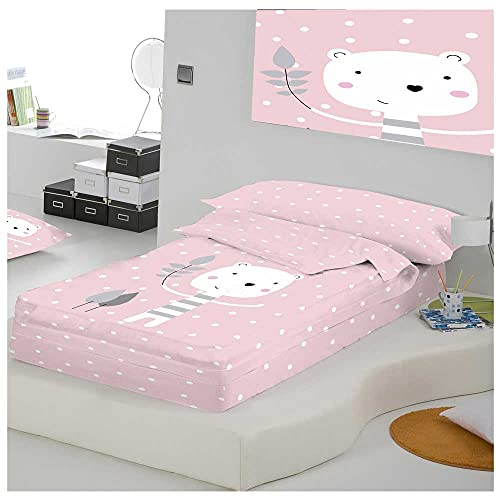 COTTON ARTean Saco nordico con Relleno Jorge Pink Cama 90 x 190. Saco Unido a la Bajera con Cremallera. con Relleno nórdico.