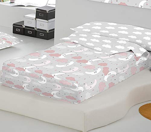 COTTON ARTean Saco nordico SIN Relleno LUNITAS para Cama 90 x 190/200 + 1 Funda de Almohada. Saco Unido a la Bajera con Cremallera. Sin Relleno nórdico.