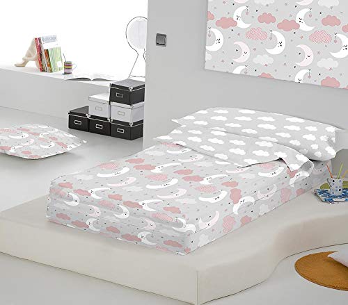 COTTON ARTean Saco nordico SIN Relleno LUNITAS para Cama 90 x 190/200 + 1 Funda de Almohada. Saco Unido a la Bajera con Cremallera. Sin Relleno nórdico.