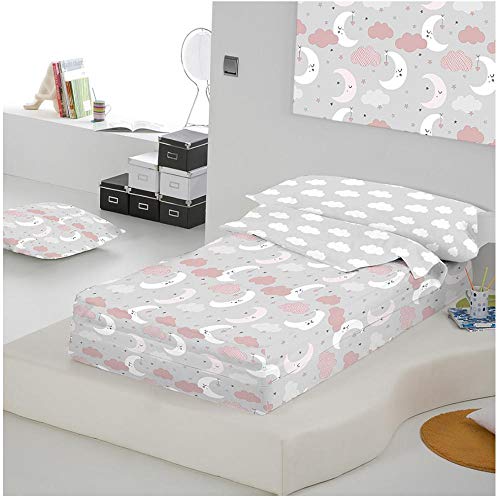 COTTON ARTean Saco nordico SIN Relleno LUNITAS para Cama 90 x 190/200 + 1 Funda de Almohada. Saco Unido a la Bajera con Cremallera. Sin Relleno nórdico.