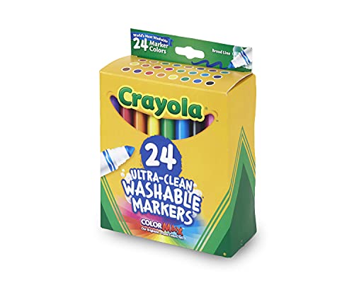 Crayola Ultra Clean Washable Markers, 24 Classic Broad Line Markers, School Supplies