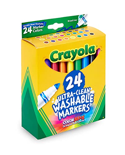 Crayola Ultra Clean Washable Markers, 24 Classic Broad Line Markers, School Supplies