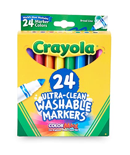 Crayola Ultra Clean Washable Markers, 24 Classic Broad Line Markers, School Supplies