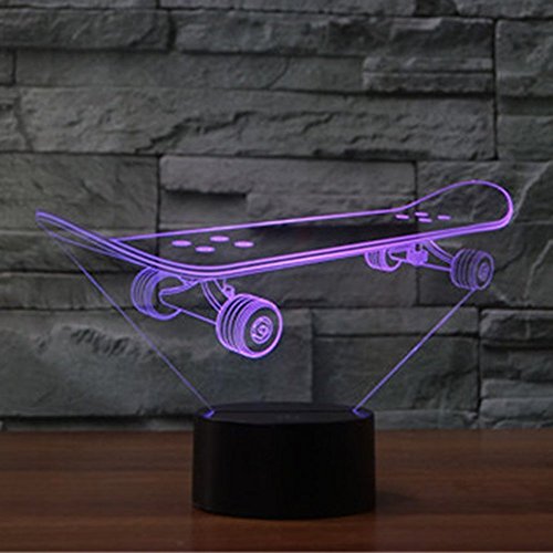 Creativo 3D Patineta Luz de Noche 16 Colores que Cambian Control Remoto USB Poder Touch Switch Ilusión óptica Decor Lámpara LED Mesa Lámpara Niños Juguetes Cumpleaños Navidad Regalo