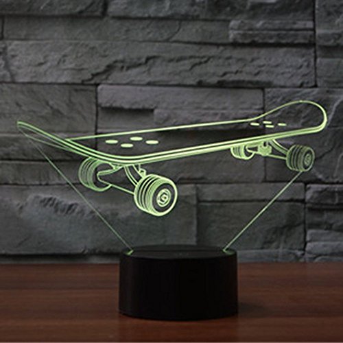 Creativo 3D Patineta Luz de Noche 16 Colores que Cambian Control Remoto USB Poder Touch Switch Ilusión óptica Decor Lámpara LED Mesa Lámpara Niños Juguetes Cumpleaños Navidad Regalo