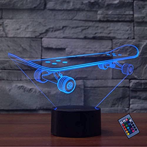 Creativo 3D Patineta Luz de Noche 16 Colores que Cambian Control Remoto USB Poder Touch Switch Ilusión óptica Decor Lámpara LED Mesa Lámpara Niños Juguetes Cumpleaños Navidad Regalo