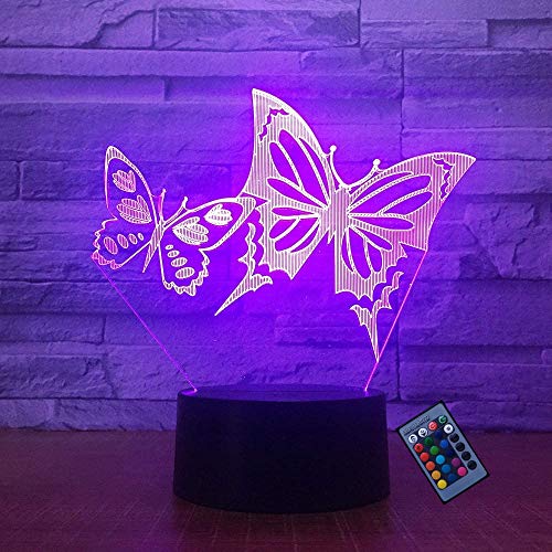 Creativo Lámpara 3D Mariposa Luz de Noche 16 Colores que Cambian Control Remoto USB Poder Touch Switch Ilusión óptica Decor Lámpara LED Mesa Lámpara Niños Juguetes Cumpleaños Navidad Regalo