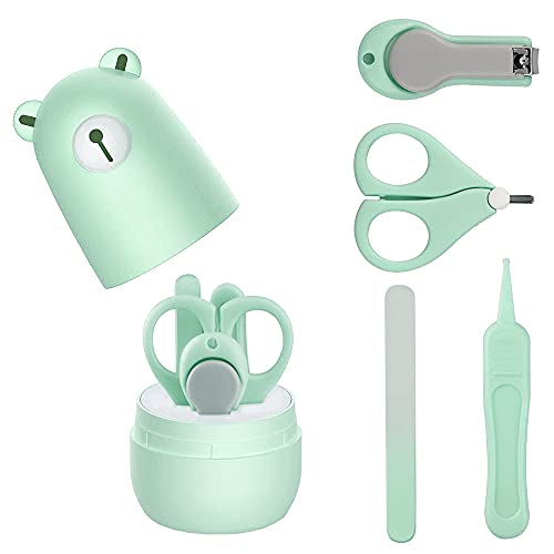 Cuidado de Bebe,Set de Manicura Bebe,Kit de Aseo para Bebés,Juego de Cortaúñas para Bebé,Limas de Uñas Bebe,Tijeras para Uñas Bebe,Set de Uñas para Bebe (Oso verde)