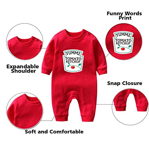 culbutomind Yummz - Divertido pelele para bebé, con diseño de tomate y mostaza, en color rojo y amarillo, regalo para recién nacido, multicolor, 3-6 Meses