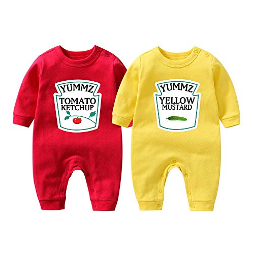 culbutomind Yummz - Divertido pelele para bebé, con diseño de tomate y mostaza, en color rojo y amarillo, regalo para recién nacido, multicolor, 3-6 Meses