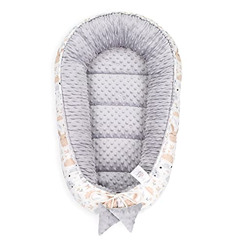 Cuna Nido Bebe 90x50 Minky - Reductor de Cuna Capullo de 5 Partes con Almohadilla térmica de Cubo sensorial Plana Tipo Manta Gris