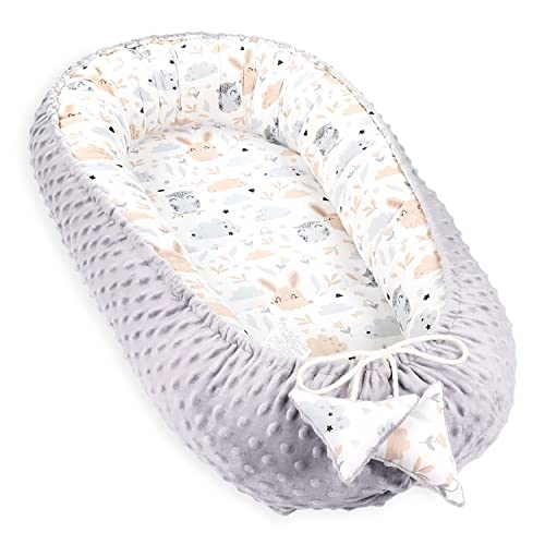 Cuna Nido Bebe 90x50 Minky - Reductor de Cuna Capullo de 5 Partes con Almohadilla térmica de Cubo sensorial Plana Tipo Manta Gris