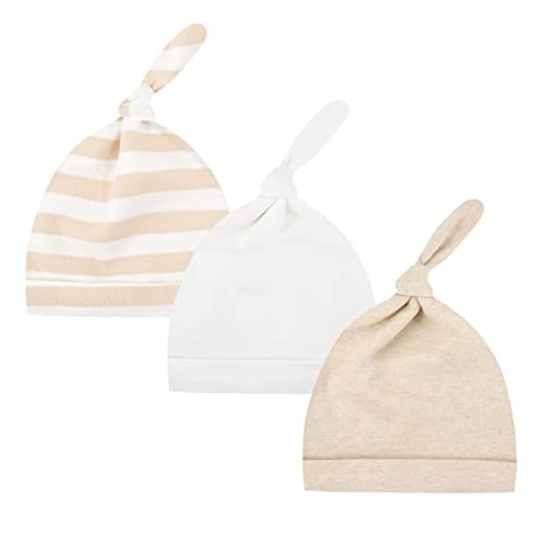 CuteOn 3 Paquete Bebé Beanie Nudo Sombrero Recién Nacido Chicos Chicas Algodón Ajustable Gorra para Bebé 2-8 Meses 62 Albaricoque Blanco