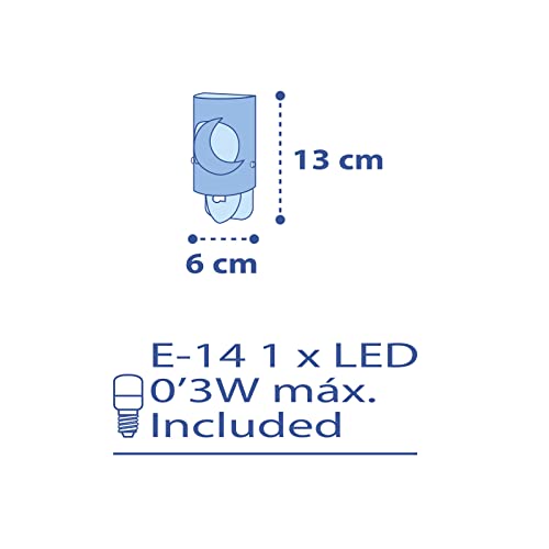 Dalber Lámpara Infantil Luz Noche Quitamiedos Enchufe LED Luna y Estrellas Moonlight Azul, 0.3 W