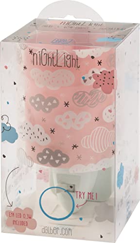 Dalber Lámpara Infantil Luz Noche Quitamiedos Enchufe LED Nubes Clouds Rosa, 0.3 W