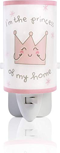 Dalber Princess and Prince Luz nocturna quitamiedos infantil enchufe led corona E14, Rosa