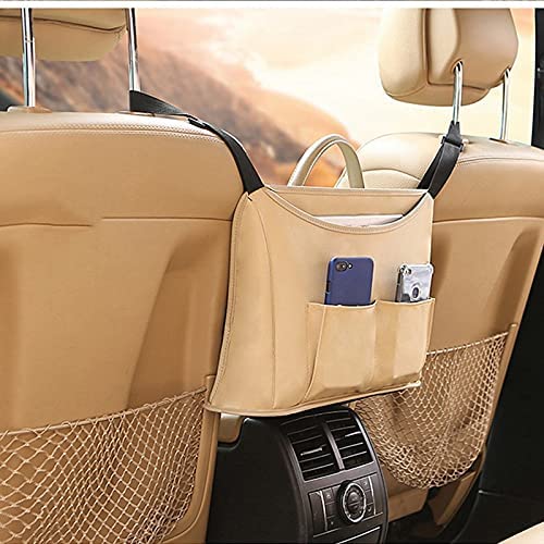 Dasing Soporte de red para el coche, para bolsos, monederos, entre los asientos, barrera para el asiento de mascotas y niños (beige)