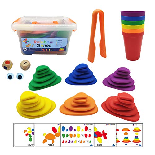 Daxoon Rainbow Pebbles 94 Piezas Rainbow Pebbles Juguetes de conteo de Ladrillos Juego de apilamiento Rompecabezas para la educación de la Primera Infancia