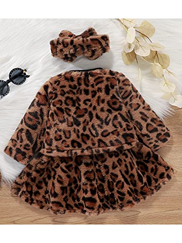 Dazzerake Conjunto de 3 piezas de ropa de bebé con letras de leopardo estampadas de piel de leopardo, vestido de manga larga + cremallera de cárdigan abrigo + banda, LEOPARDO, 3-6 meses