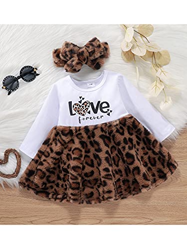 Dazzerake Conjunto de 3 piezas de ropa de bebé con letras de leopardo estampadas de piel de leopardo, vestido de manga larga + cremallera de cárdigan abrigo + banda, LEOPARDO, 3-6 meses