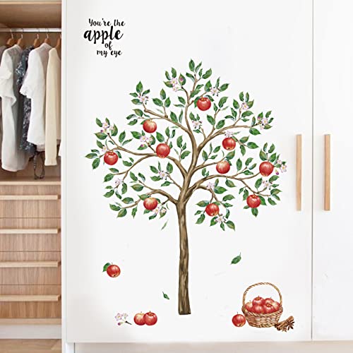 decalmile Pegatinas de Pared Árbol Verde Manzano Vinilos Decorativos Flores Planta Fruta Adhesivos Pared Dormitorio Salón Oficina