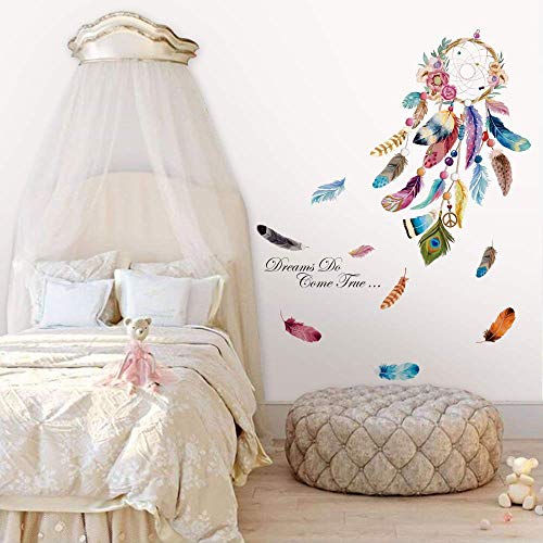 decalmile Pegatinas de Pared Atrapasueños Vistoso Pluma Flor Vinilos Decorativos Frases "Dream Do Come True" Adhesivos Pared Decorativos para Salon Dormitorio