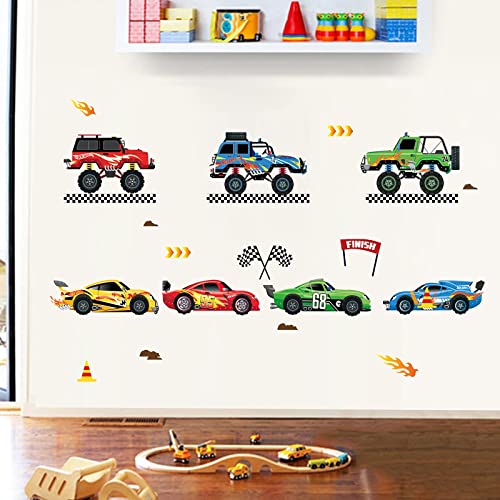 decalmile Pegatinas de Pared Coches de Carreras Niños Vinilos Decorativos Vehículos Adhesivos Pared Habitación Infantiles Niños Bebés Guardería