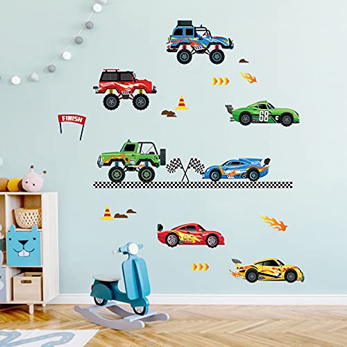 decalmile Pegatinas de Pared Coches de Carreras Niños Vinilos Decorativos Vehículos Adhesivos Pared Habitación Infantiles Niños Bebés Guardería