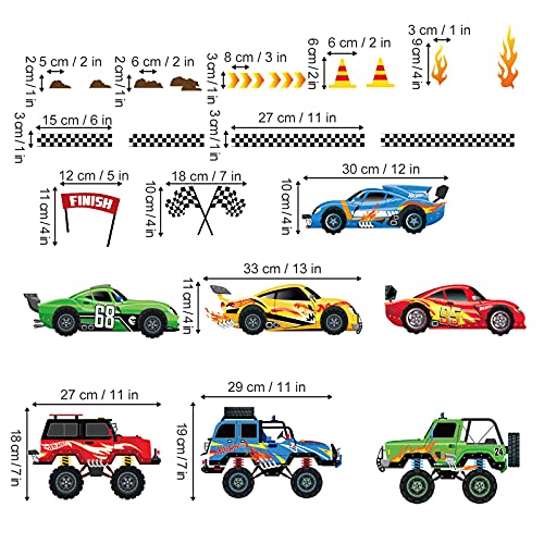 decalmile Pegatinas de Pared Coches de Carreras Niños Vinilos Decorativos Vehículos Adhesivos Pared Habitación Infantiles Niños Bebés Guardería