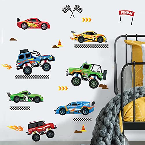 decalmile Pegatinas de Pared Coches de Carreras Niños Vinilos Decorativos Vehículos Adhesivos Pared Habitación Infantiles Niños Bebés Guardería