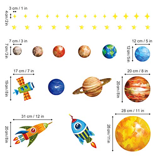 decalmile Pegatinas de Pared Espacio Planetas Cohetes Vinilos Decorativos Sistema Solar Espacio Estrellas Adhesivos Pared Habitación Infantiles Niños Bebés Dormitorio