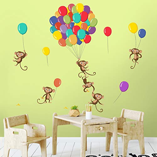 decalmile Pegatinas de Pared Globos Mono Vinilos Decorativos Animales Adhesivos Pared Habitación Infantiles Niños Bebés Guardería