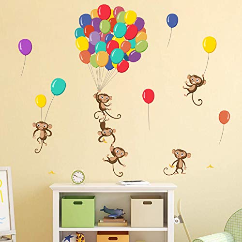 decalmile Pegatinas de Pared Globos Mono Vinilos Decorativos Animales Adhesivos Pared Habitación Infantiles Niños Bebés Guardería