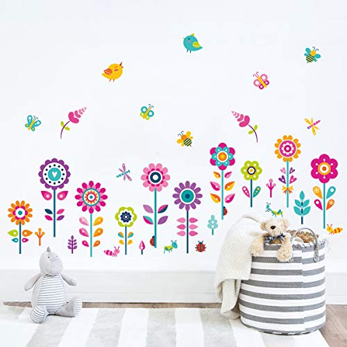 decalmile Pegatinas de Pared Jardín de Flores Vinilos Decorativos Mariposas Floral Rodapié Adhesivos Pared Habitación Infantiles Niña Dormitorio Salón