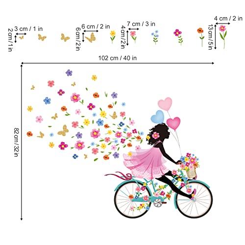 decalmile Pegatinas de Pared Niña Flor Hada Vinilos Decorativos Flores Mariposas Bicicleta Adhesivos Pared Habitación Niña Dormitorio Salón