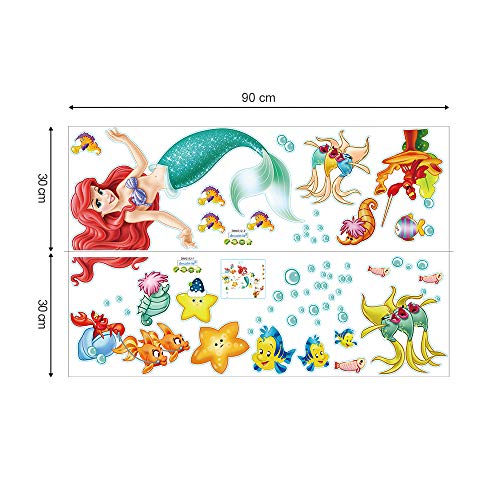 decalmile Pegatinas de Pared Sirena Ariel Vinilos Decorativos Princesa Mundo Submarino Adhesivos Pared Habitación Niña Bebés Infantiles Niños Guardería Dormitorio Salón