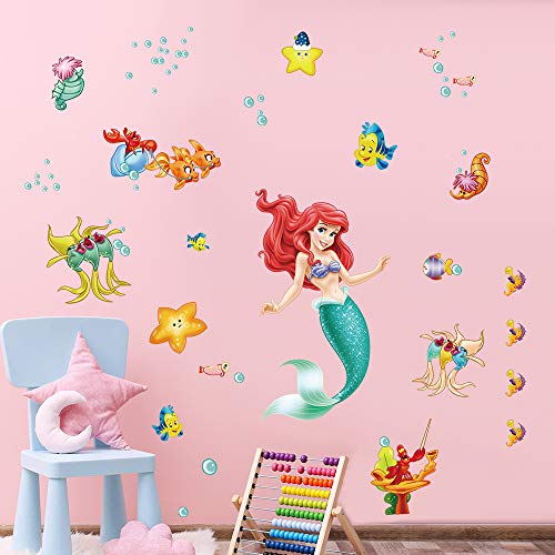 decalmile Pegatinas de Pared Sirena Ariel Vinilos Decorativos Princesa Mundo Submarino Adhesivos Pared Habitación Niña Bebés Infantiles Niños Guardería Dormitorio Salón